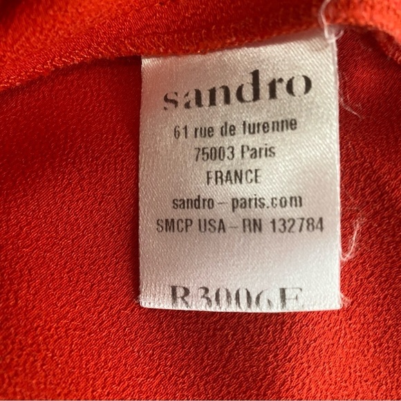 Sandro V-Neck Shift Bow Accent Redish Orange.Short (Mini) Length Dress. Sz 1 - Picture 12 of 15